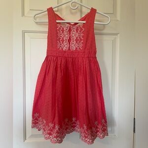 Charming Coral Sleeveless Dress with Embroidered Detail